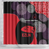 Zapatista Territories Shower Curtain Mexico with EZLN Masked Face and Floral - Wonder Print Shop