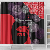 Zapatista Territories Shower Curtain Mexico with EZLN Masked Face and Floral - Wonder Print Shop
