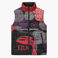 Zapatista Territories Sleeveless Puffer Jacket Mexico with EZLN Masked Face and Floral - Wonder Print Shop
