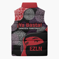 Zapatista Territories Sleeveless Puffer Jacket Mexico with EZLN Masked Face and Floral - Wonder Print Shop