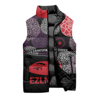 Zapatista Territories Sleeveless Puffer Jacket Mexico with EZLN Masked Face and Floral - Wonder Print Shop