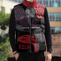 Zapatista Territories Sleeveless Puffer Jacket Mexico with EZLN Masked Face and Floral - Wonder Print Shop