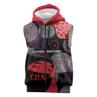 Zapatista Territories Sleeveless Zip Hoodie Mexico with EZLN Masked Face and Floral - Wonder Print Shop