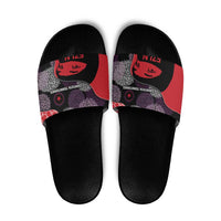 Zapatista Territories Slide Sandals Mexico with EZLN Masked Face and Floral - Wonder Print Shop