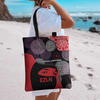 Zapatista Territories Tote Bag Mexico with EZLN Masked Face and Floral - Wonder Print Shop