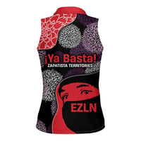 Zapatista Territories Women Sleeveless Polo Shirt Mexico with EZLN Masked Face and Floral - Wonder Print Shop