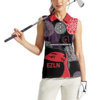 Zapatista Territories Women Sleeveless Polo Shirt Mexico with EZLN Masked Face and Floral - Wonder Print Shop