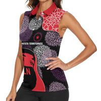 Zapatista Territories Women Sleeveless Polo Shirt Mexico with EZLN Masked Face and Floral - Wonder Print Shop