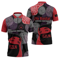 Zapatista Territories Zipper Polo Shirt Mexico with EZLN Masked Face and Floral - Wonder Print Shop