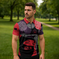 Zapatista Territories Zipper Polo Shirt Mexico with EZLN Masked Face and Floral - Wonder Print Shop