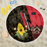 Zapatista Territories Beach Blanket Mexico with Corn Graphic and Indigenous Pattern Semillas de Libertad - Wonder Print Shop