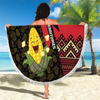 Zapatista Territories Beach Blanket Mexico with Corn Graphic and Indigenous Pattern Semillas de Libertad - Wonder Print Shop