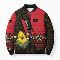 Zapatista Territories Bomber Puffer Jacket Mexico with Corn Graphic and Indigenous Pattern Semillas de Libertad - Wonder Print Shop