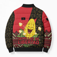 Zapatista Territories Bomber Puffer Jacket Mexico with Corn Graphic and Indigenous Pattern Semillas de Libertad - Wonder Print Shop