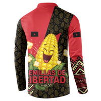 Zapatista Territories Button Sweatshirt Mexico with Corn Graphic and Indigenous Pattern Semillas de Libertad - Wonder Print Shop
