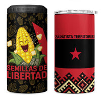 Zapatista Territories 4 in 1 Can Cooler Tumbler Mexico with Corn Graphic and Indigenous Pattern Semillas de Libertad - Wonder Print Shop