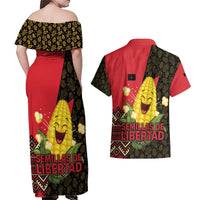 Zapatista Territories Couples Matching Off Shoulder Maxi Dress and Hawaiian Shirt Mexico with Corn Graphic and Indigenous Pattern Semillas de Libertad - Wonder Print Shop