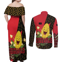 Zapatista Territories Couples Matching Off Shoulder Maxi Dress and Long Sleeve Button Shirt Mexico with Corn Graphic and Indigenous Pattern Semillas de Libertad - Wonder Print Shop