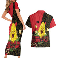 Zapatista Territories Couples Matching Short Sleeve Bodycon Dress and Hawaiian Shirt Mexico with Corn Graphic and Indigenous Pattern Semillas de Libertad - Wonder Print Shop