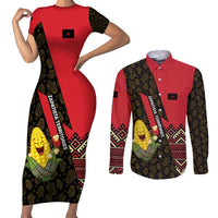 Zapatista Territories Couples Matching Short Sleeve Bodycon Dress and Long Sleeve Button Shirt Mexico with Corn Graphic and Indigenous Pattern Semillas de Libertad - Wonder Print Shop