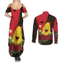 Zapatista Territories Couples Matching Summer Maxi Dress and Long Sleeve Button Shirt Mexico with Corn Graphic and Indigenous Pattern Semillas de Libertad - Wonder Print Shop