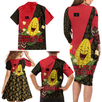 Zapatista Territories Family Matching Long Sleeve Bodycon Dress and Hawaiian Shirt Mexico with Corn Graphic and Indigenous Pattern Semillas de Libertad - Wonder Print Shop