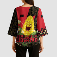Zapatista Territories Kimono Sleeve Blouse Mexico with Corn Graphic and Indigenous Pattern Semillas de Libertad - Wonder Print Shop