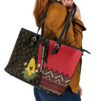 Zapatista Territories Leather Tote Bag Mexico with Corn Graphic and Indigenous Pattern Semillas de Libertad - Wonder Print Shop
