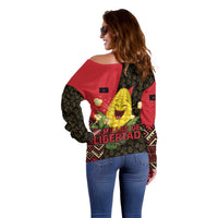 Zapatista Territories Off Shoulder Sweater Mexico with Corn Graphic and Indigenous Pattern Semillas de Libertad - Wonder Print Shop