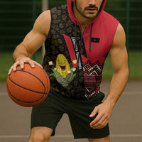 Zapatista Territories Sleeveless Zip Hoodie Mexico with Corn Graphic and Indigenous Pattern Semillas de Libertad - Wonder Print Shop