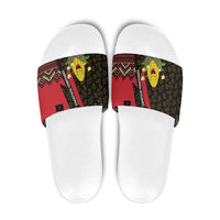 Zapatista Territories Slide Sandals Mexico with Corn Graphic and Indigenous Pattern Semillas de Libertad - Wonder Print Shop