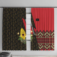 Zapatista Territories Window Curtain Mexico with Corn Graphic and Indigenous Pattern Semillas de Libertad - Wonder Print Shop