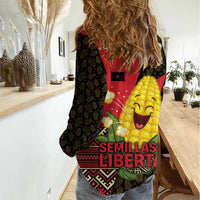 Zapatista Territories Women Casual Shirt Mexico with Corn Graphic and Indigenous Pattern Semillas de Libertad - Wonder Print Shop