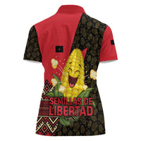 Zapatista Territories Women Polo Shirt Mexico with Corn Graphic and Indigenous Pattern Semillas de Libertad - Wonder Print Shop