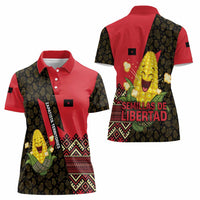 Zapatista Territories Women Polo Shirt Mexico with Corn Graphic and Indigenous Pattern Semillas de Libertad - Wonder Print Shop