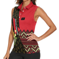 Zapatista Territories Women Sleeveless Polo Shirt Mexico with Corn Graphic and Indigenous Pattern Semillas de Libertad - Wonder Print Shop
