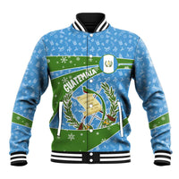 Guatemala Christmas Baseball Jacket with Blue Green Christmas Quetzal Bird Gift and Coat of Arms - Wonder Print Shop