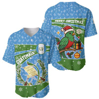 Guatemala Christmas Baseball Jersey with Blue Green Christmas Quetzal Bird Gift and Coat of Arms - Wonder Print Shop