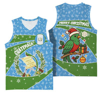 Guatemala Christmas Basketball Jersey with Blue Green Christmas Quetzal Bird Gift and Coat of Arms - Wonder Print Shop