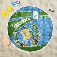 Guatemala Christmas Beach Blanket with Blue Green Christmas Quetzal Bird Gift and Coat of Arms - Wonder Print Shop