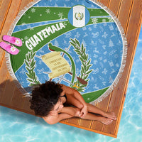 Guatemala Christmas Beach Blanket with Blue Green Christmas Quetzal Bird Gift and Coat of Arms - Wonder Print Shop