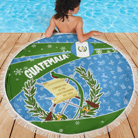 Guatemala Christmas Beach Blanket with Blue Green Christmas Quetzal Bird Gift and Coat of Arms - Wonder Print Shop