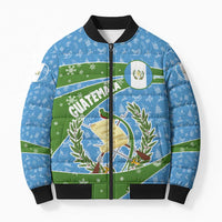 Guatemala Christmas Bomber Puffer Jacket with Blue Green Christmas Quetzal Bird Gift and Coat of Arms - Wonder Print Shop