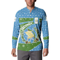 Guatemala Christmas Button Sweatshirt with Blue Green Christmas Quetzal Bird Gift and Coat of Arms - Wonder Print Shop