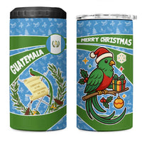 Guatemala Christmas 4 in 1 Can Cooler Tumbler with Blue Green Christmas Quetzal Bird Gift and Coat of Arms - Wonder Print Shop
