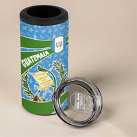 Guatemala Christmas 4 in 1 Can Cooler Tumbler with Blue Green Christmas Quetzal Bird Gift and Coat of Arms - Wonder Print Shop