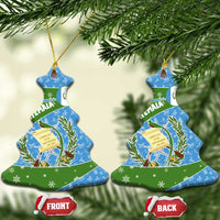 Guatemala Christmas Ceramic Ornament with Blue Green Christmas Quetzal Bird Gift and Coat of Arms - Wonder Print Shop