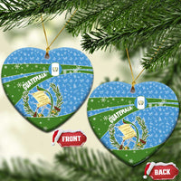 Guatemala Christmas Ceramic Ornament with Blue Green Christmas Quetzal Bird Gift and Coat of Arms - Wonder Print Shop