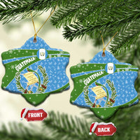 Guatemala Christmas Ceramic Ornament with Blue Green Christmas Quetzal Bird Gift and Coat of Arms - Wonder Print Shop
