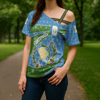 Guatemala Christmas Cross Shoulder Shirt with Blue Green Christmas Quetzal Bird Gift and Coat of Arms - Wonder Print Shop